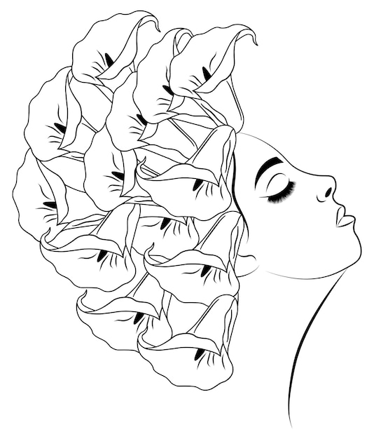 Vector woman with flower head drawing