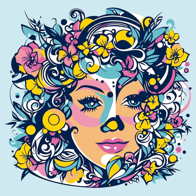 A woman with flowers on her face.