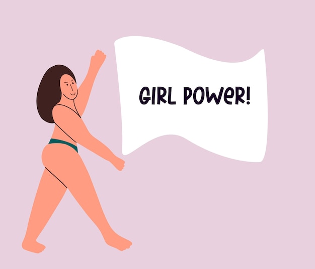 Vector woman with girl power signboard.