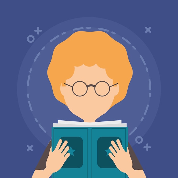 woman with glasses reading a book 