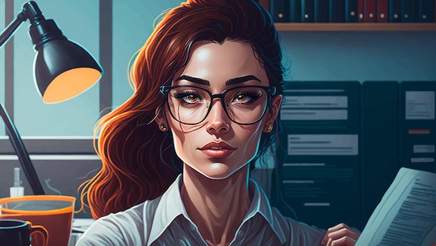 Vector woman with glasses in room vector