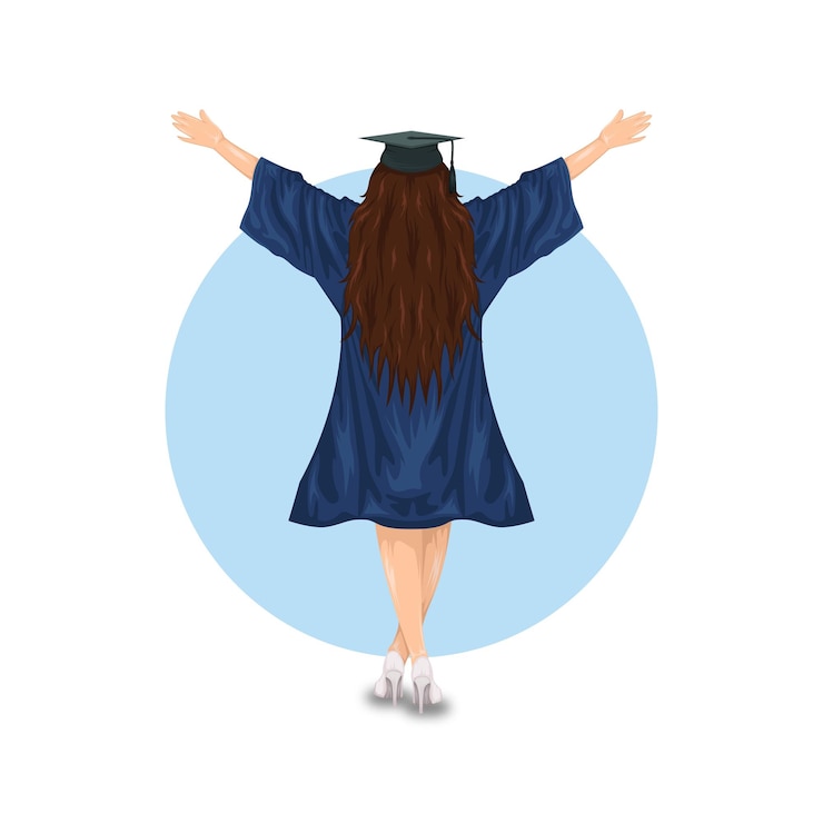 Vector a woman with a graduation cap on her head is raising her arms up