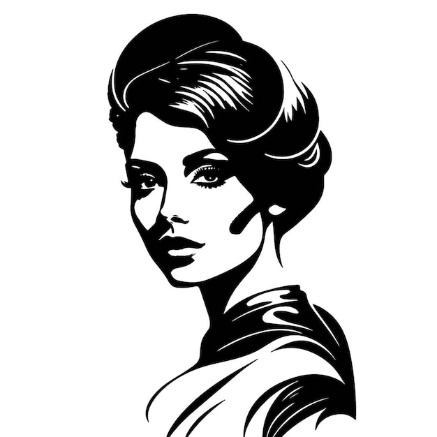 A woman with a hairdo in black and white a beautiful lady line art or logo