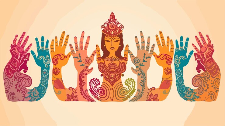 Vector a woman with the hands of deity with the symbols of god