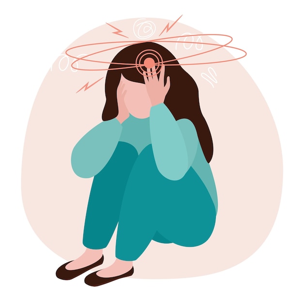 Vector woman with headache