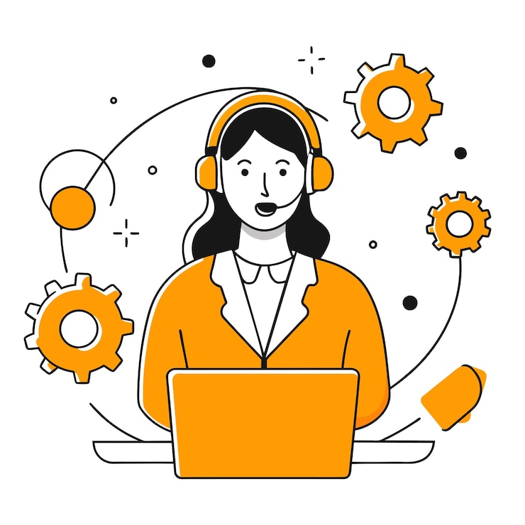 Vector a woman with headphones at call center business illustration