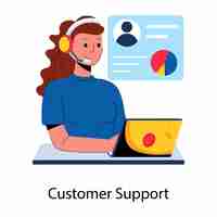 Vector a woman with headphones on her head and the word support for support