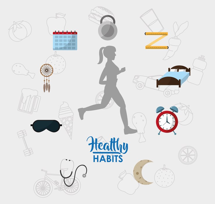 Vector woman with healthy habits lifestyle concept