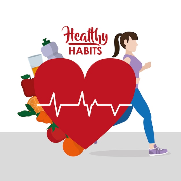 Vector woman with healthy habits lifestyle concept