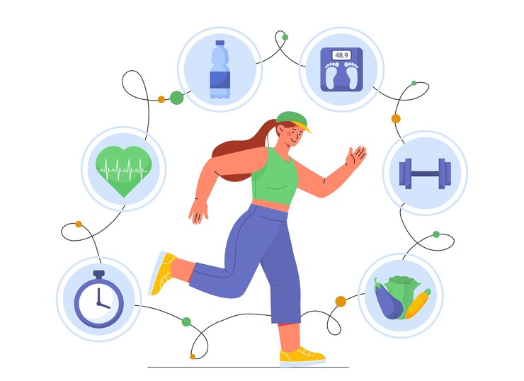 Vector woman with healthy lifestyle concept medical information and educational materials young girl near