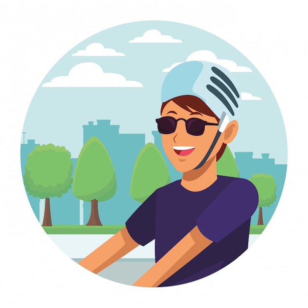 Vector woman with helmet profile parkscape