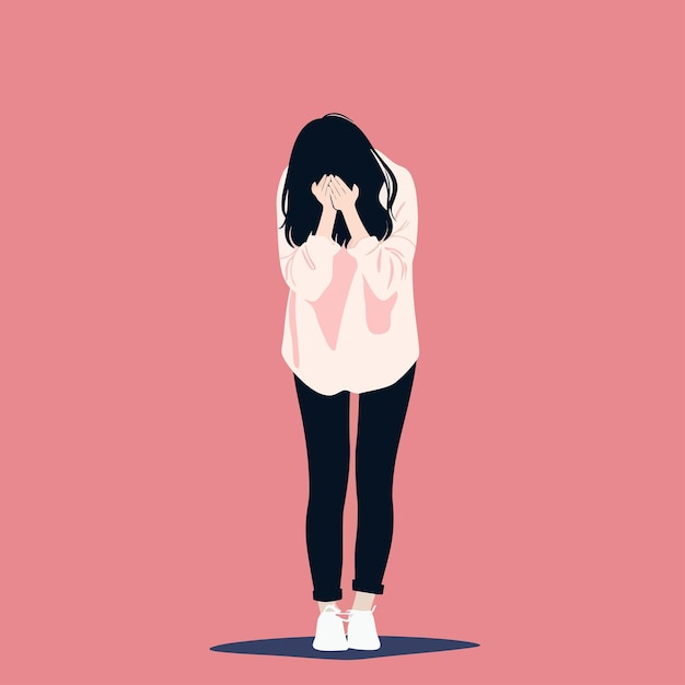 a woman with her hands covering her face with her hands