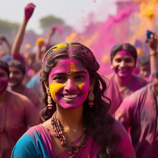 Vettore una donna con holi colori camicia colori su di esso