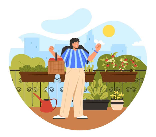 Woman with home grown harvest concept