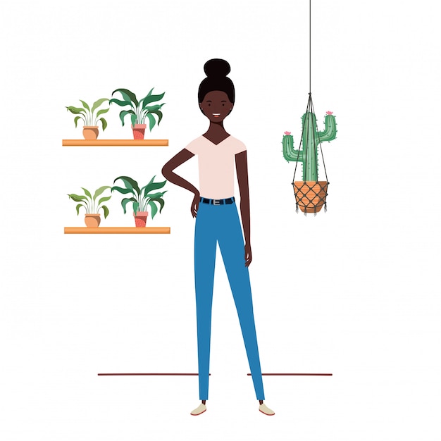 Woman with houseplant and macrame hangers