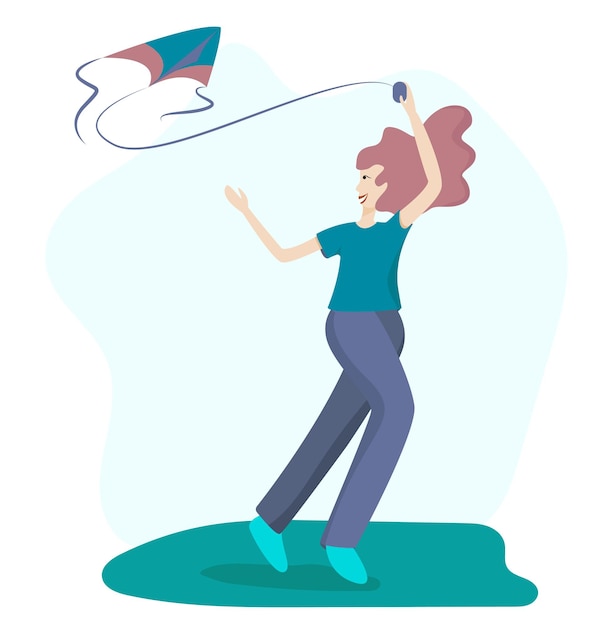 Vector woman with kite