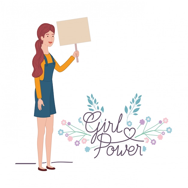 Woman with label girl power character