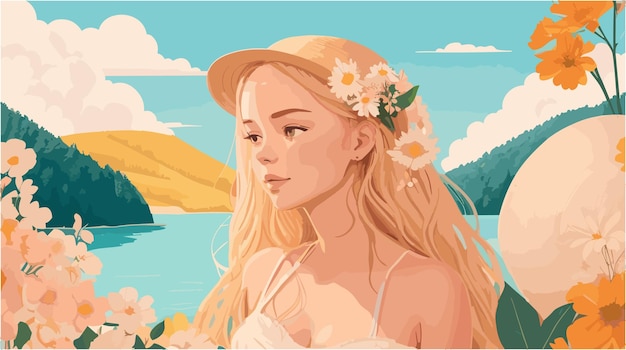 Vector a woman with landscape of nordic