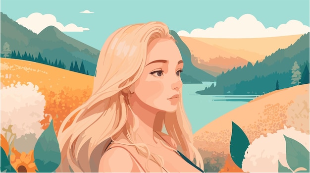 Vector a woman with landscape of nordic