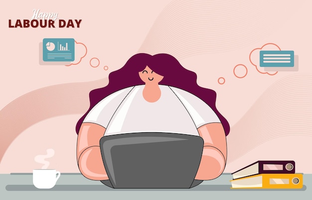 Женщина с ноутбуком в офисе векторная иллюстрация дня труда