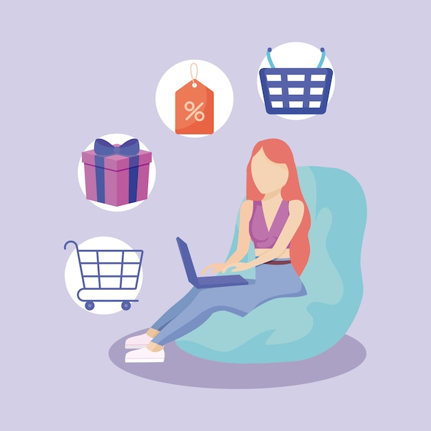 Vector woman with laptop and commercial illustration