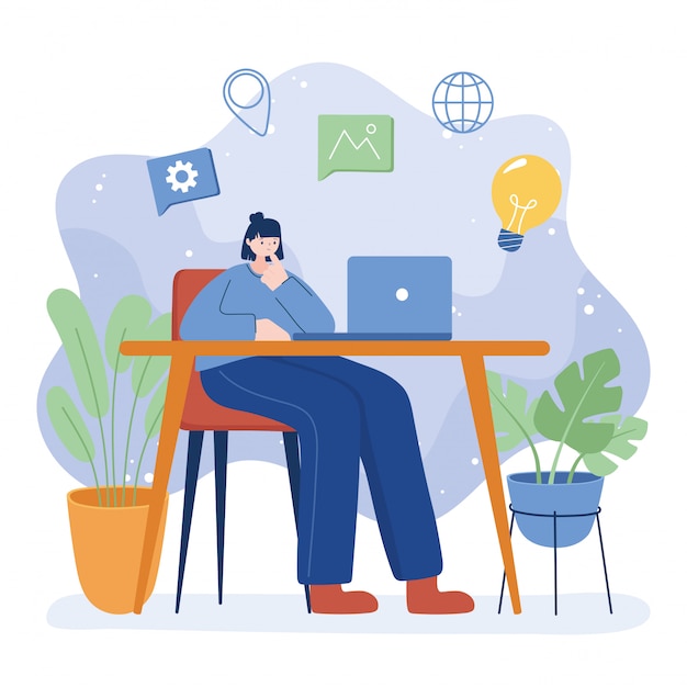 Woman with laptop on desk   design