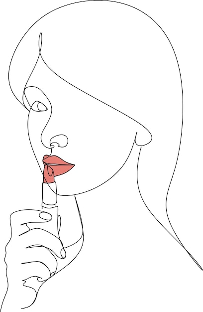 Vector woman with lipstick continuous one line drawing