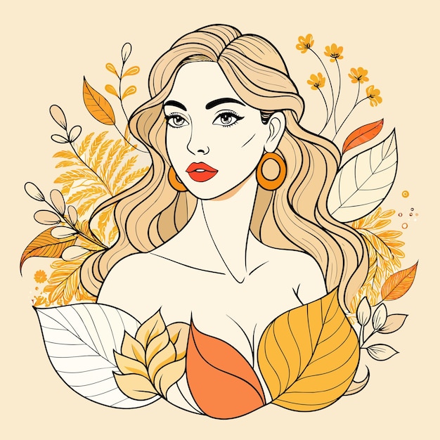 Vector a woman with long blonde hair and a yellow flower in her hair