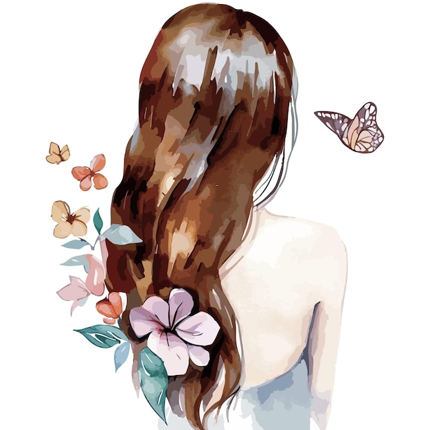 A woman with long hair and a butterfly on her back