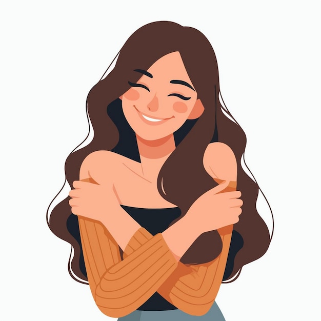 Vector a woman with long hair hugging her friend