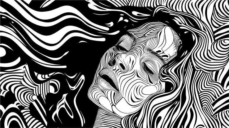 Vector a woman with long hair is laying on a black and white surface