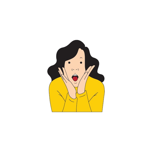 긴 머리카락을 가진 한 여인이 놀랐습니다.