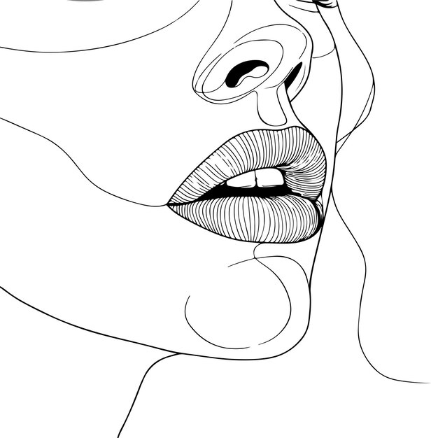 Vector a woman with a long lip and a line of lips