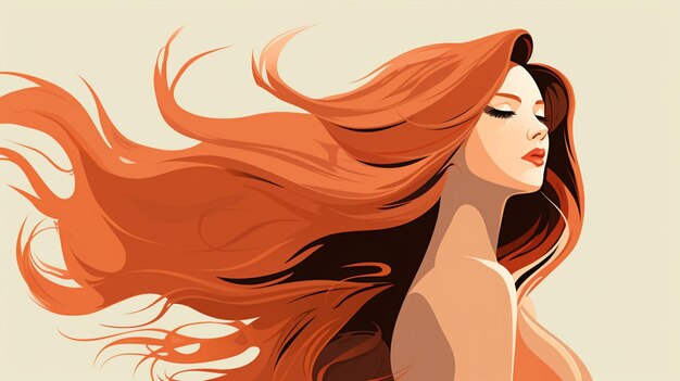 Vector a woman with long red hair is walking in the wind