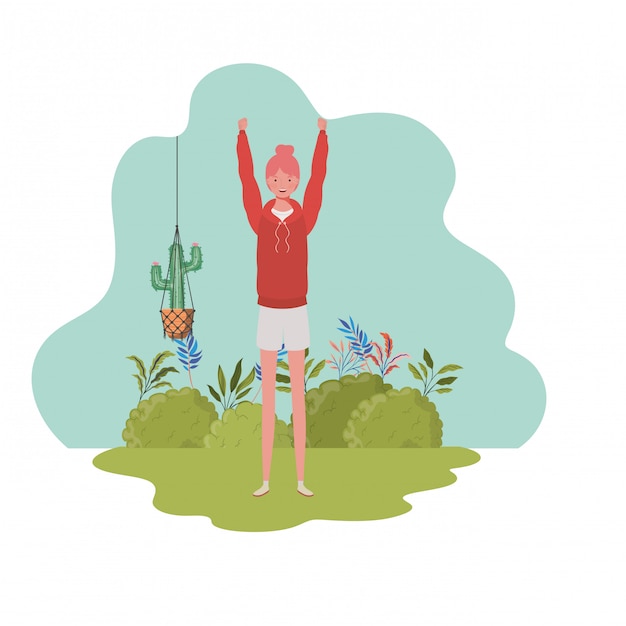 Vector woman with macrame hangers and landscape