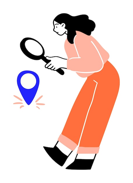 Vector woman with magnifying glass searching location