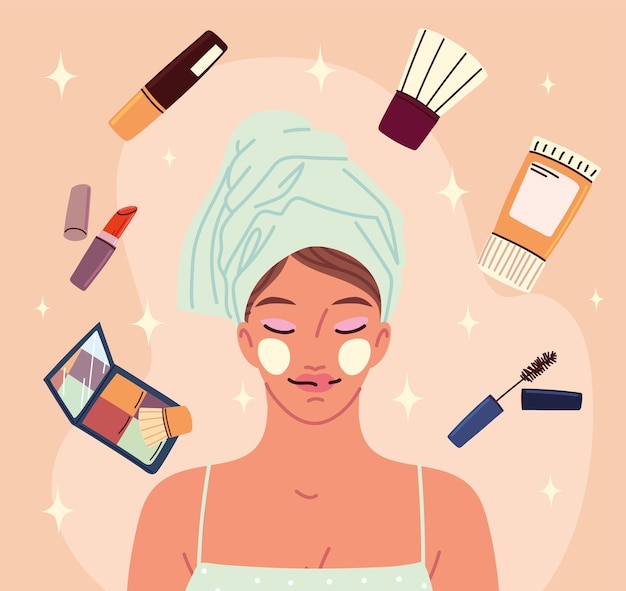 Vector woman with makeup cosmetics