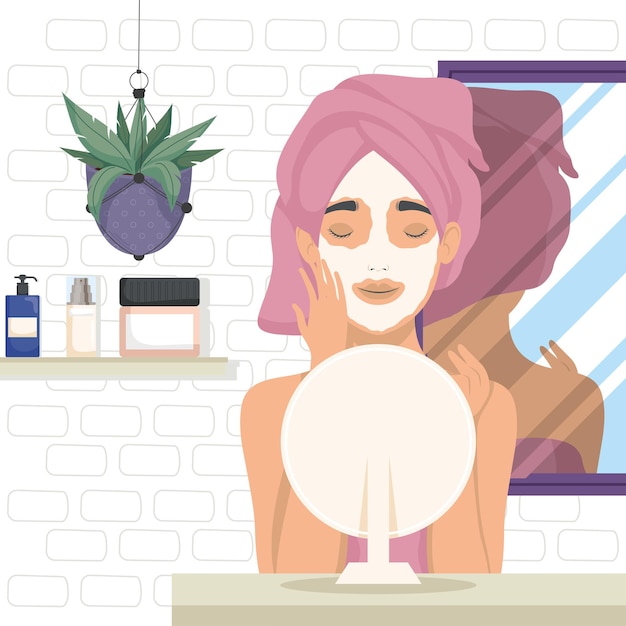 Vector woman with mask in bathroom