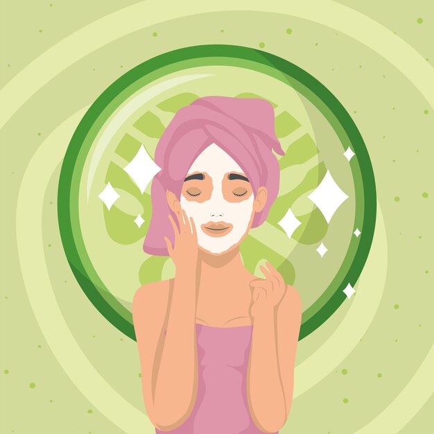 Vector woman with mask and cucumber character