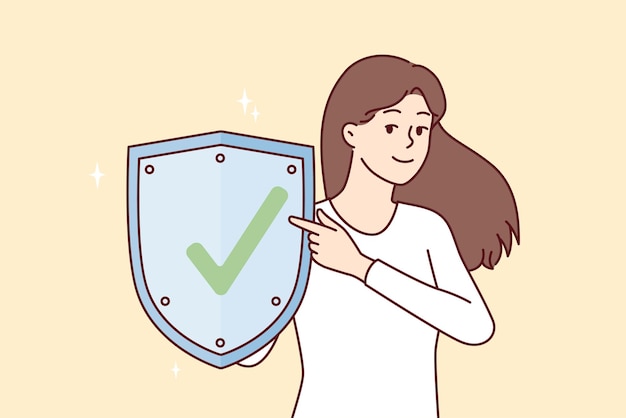 Woman with metal shield demonstrates that is web protected from viruses Vector image