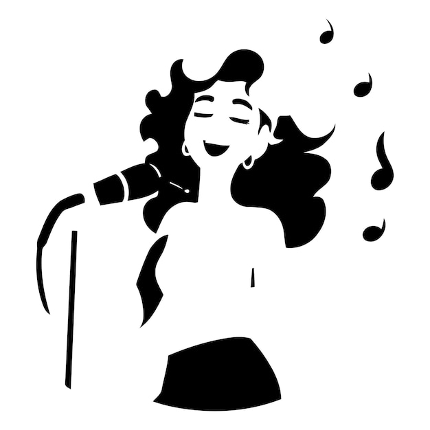 Vector a woman with a microphone in her hand and the word  she is smiling