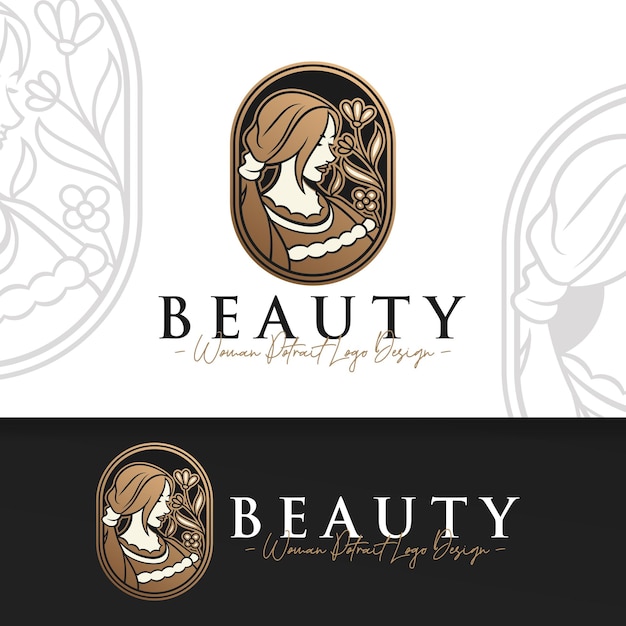 Woman with natural gold flower logo template