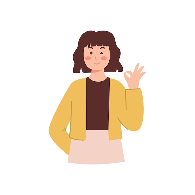 Vector woman with ok sign finger