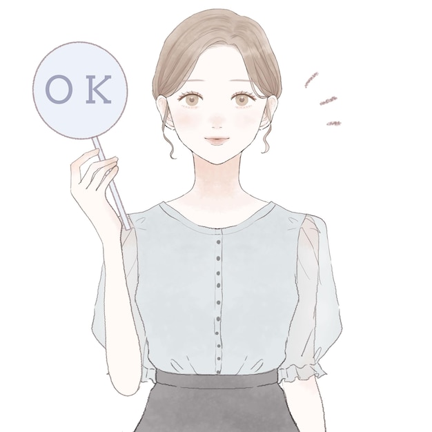 Woman with OK sign. On white background.