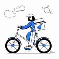 Vector woman with package on bicycle