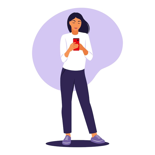 Woman with a phone concept. Vector illustration. Flat.