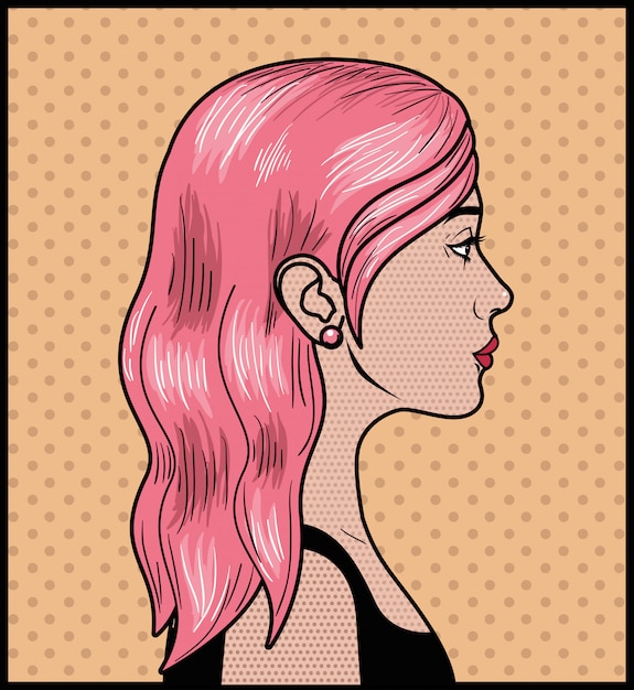 woman with pink hair pop art style