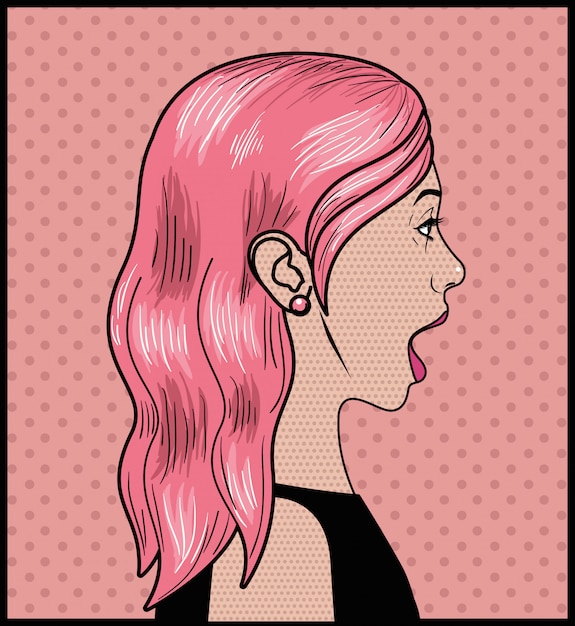 Donna con capelli rosa stile pop art