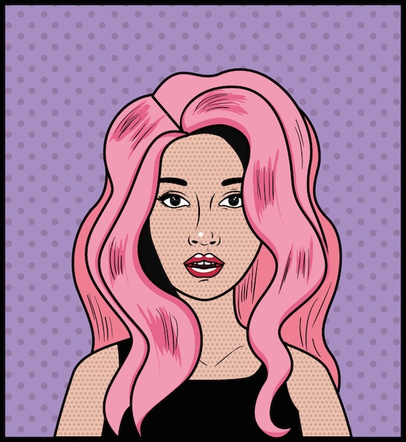 Vector woman with pink hair pop art style