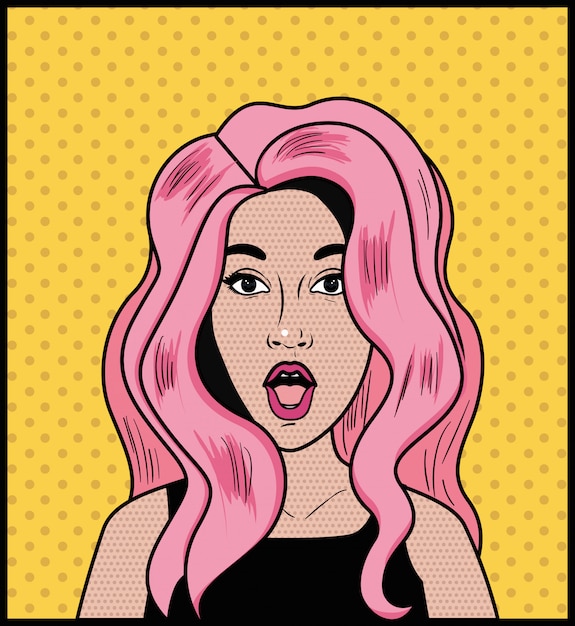 Woman with pink hair pop art style